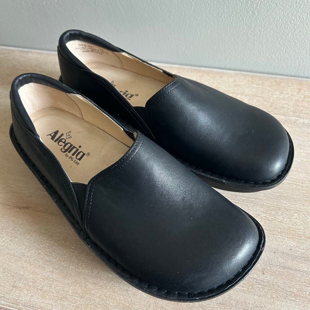 Alegria Women’s Black Leather Mule Clogs, Size 38 EU – Wedge Comfort Slip-Ons. - Picture 3 of 8